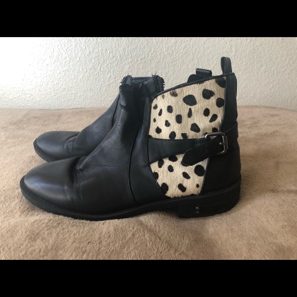 faux fur cow print booties